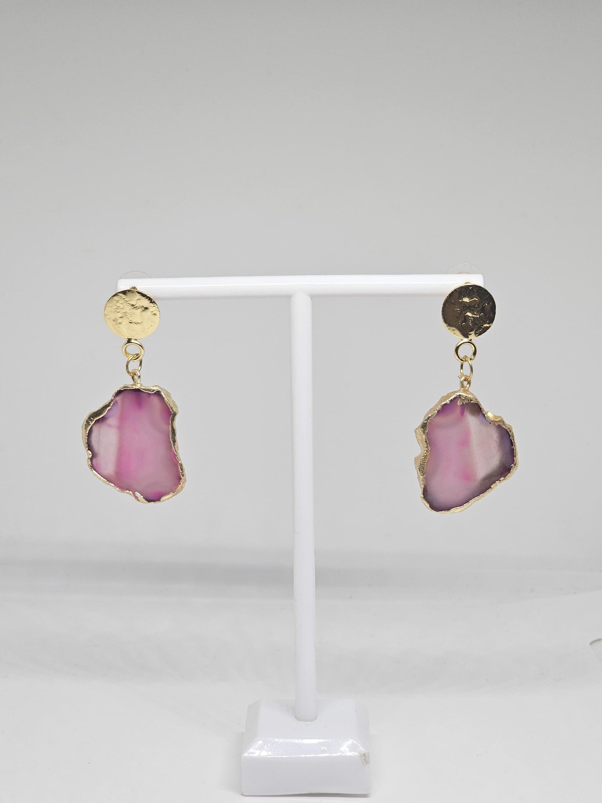 Pink and Turquoise Monalisa Stone Drop Earrings - Handmade Lightweight Gold Accented Jewelry - Elegant Statement Earrings for Women - Gift