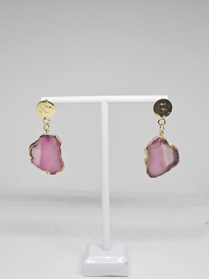Pink and Turquoise Monalisa Stone Drop Earrings - Handmade Lightweight Gold Accented Jewelry - Elegant Statement Earrings for Women - Gift
