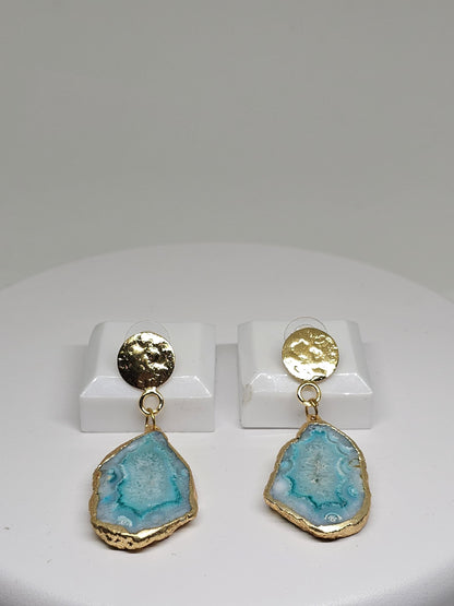Pink and Turquoise Monalisa Stone Drop Earrings - Handmade Lightweight Gold Accented Jewelry - Elegant Statement Earrings for Women - Gift