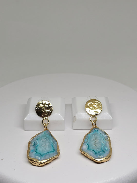 Pink and Turquoise Monalisa Stone Drop Earrings - Handmade Lightweight Gold Accented Jewelry - Elegant Statement Earrings for Women - Gift