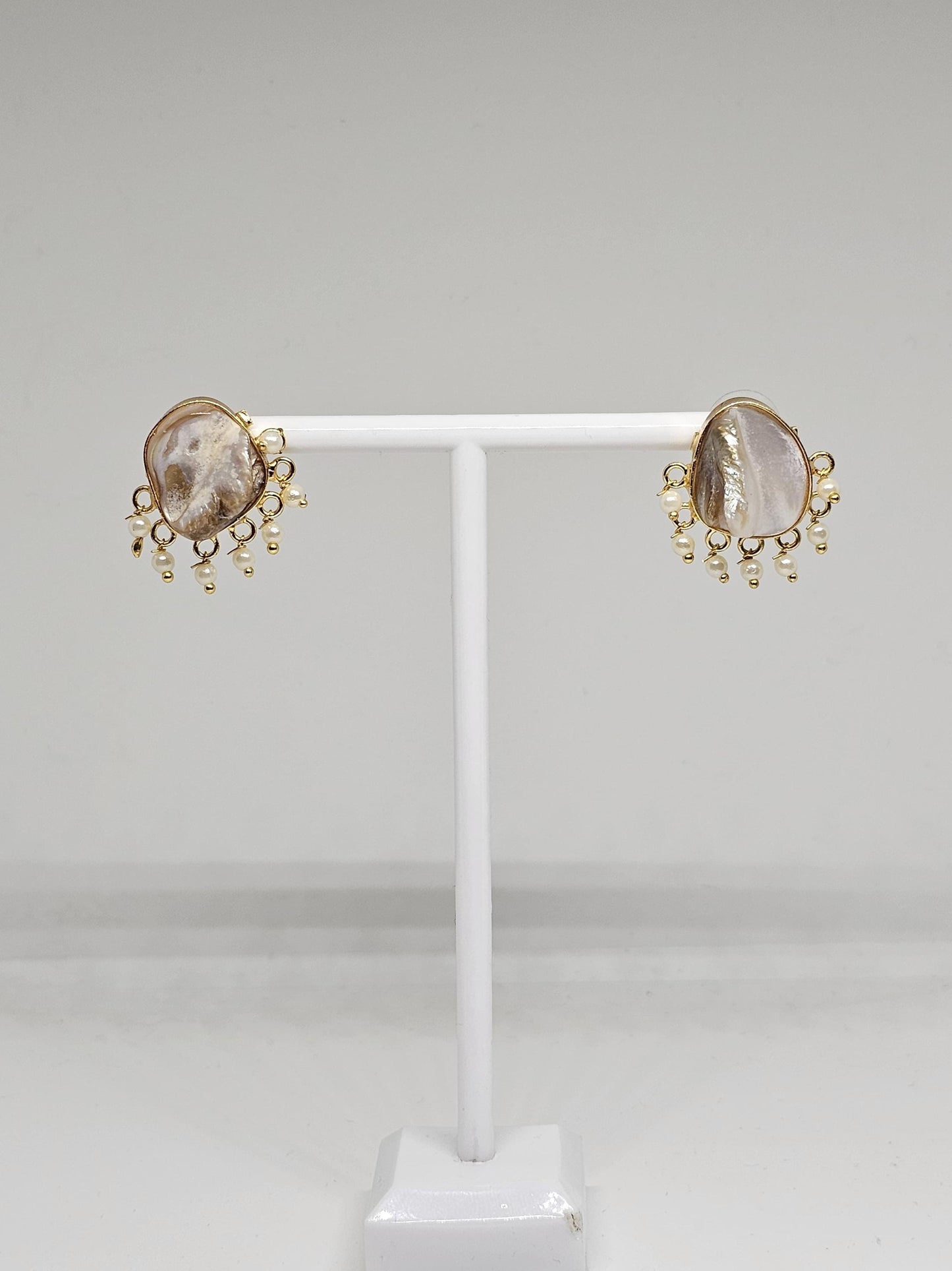 Gold Mother of Pearl Stud Earrings - Handmade Ethnic Earrings, Indian Bridal Earrings, Traditional Jewelry, Gift for Women
