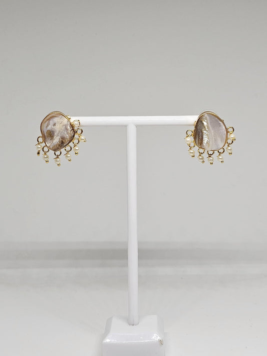 Gold Mother of Pearl Stud Earrings - Handmade Ethnic Earrings, Indian Bridal Earrings, Traditional Jewelry, Gift for Women