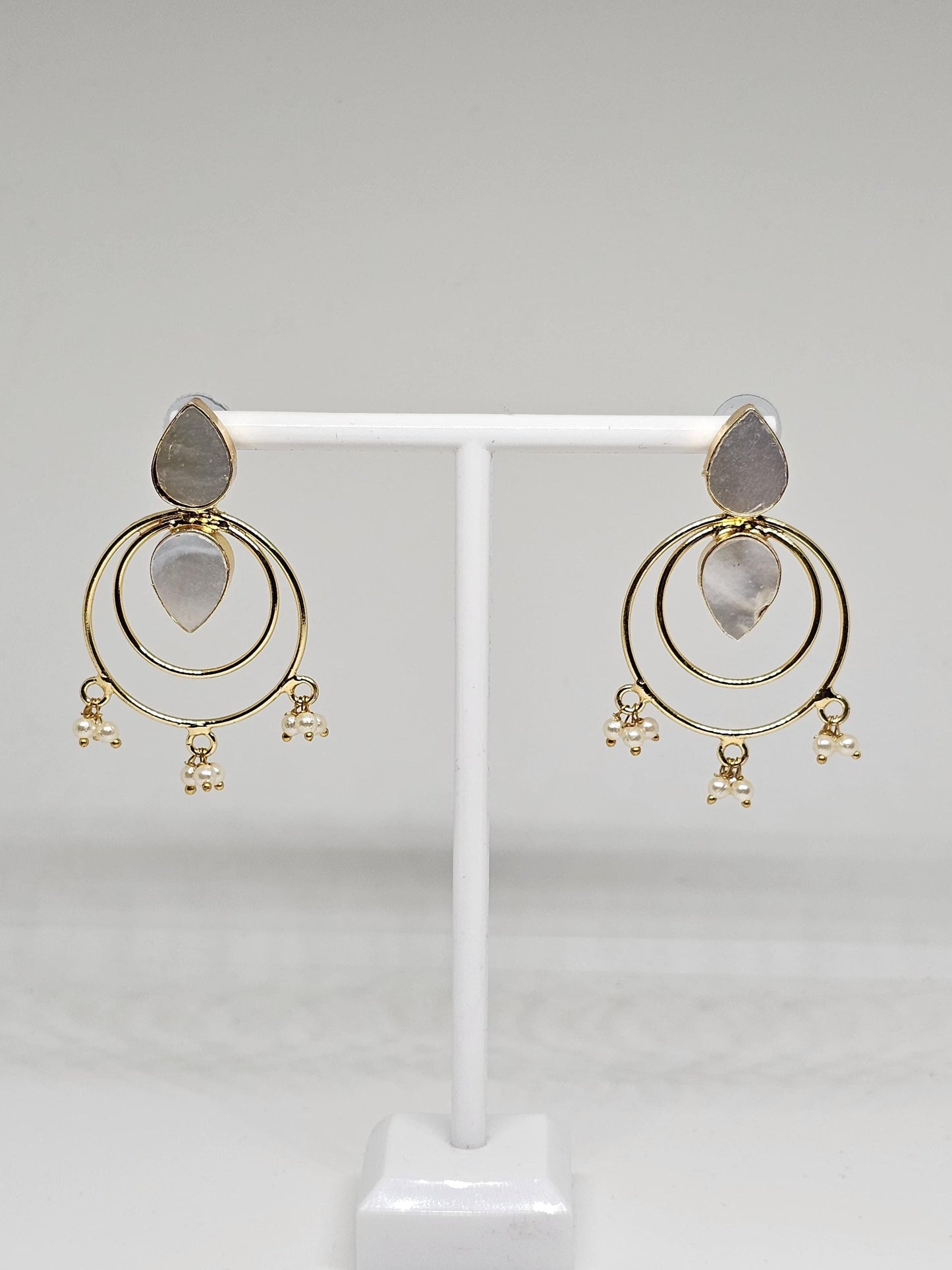 Gold Pearl Hoop Earrings – Handmade Indian Earrings, Bridal Pearl Drop Earrings, Ethnic Dangle Earrings for Women, Traditional Jewelry, Gift