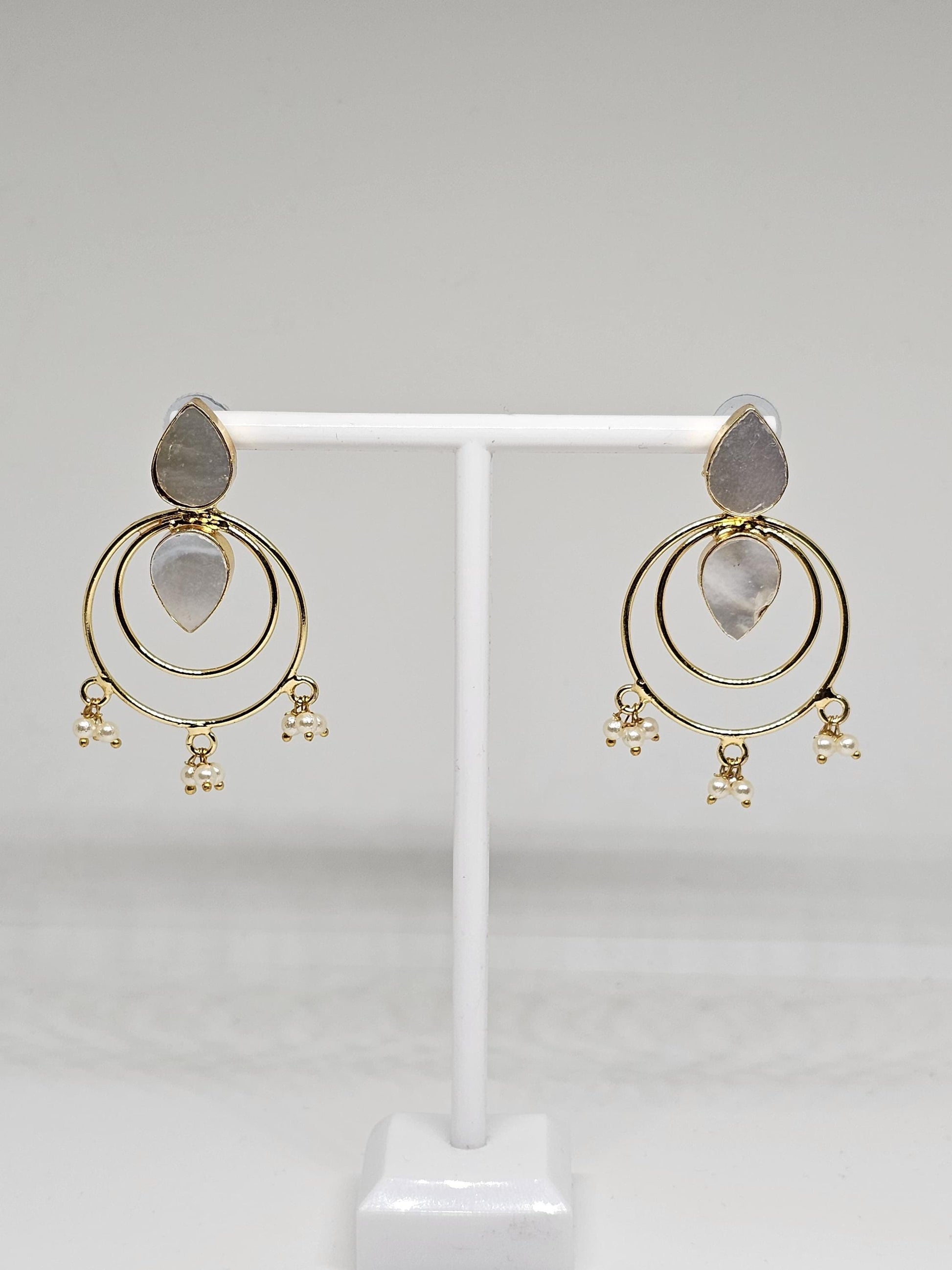 Gold Pearl Hoop Earrings – Handmade Indian Earrings, Bridal Pearl Drop Earrings, Ethnic Dangle Earrings for Women, Traditional Jewelry, Gift
