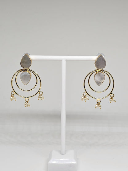 Gold Pearl Hoop Earrings – Handmade Indian Earrings, Bridal Pearl Drop Earrings, Ethnic Dangle Earrings for Women, Traditional Jewelry, Gift