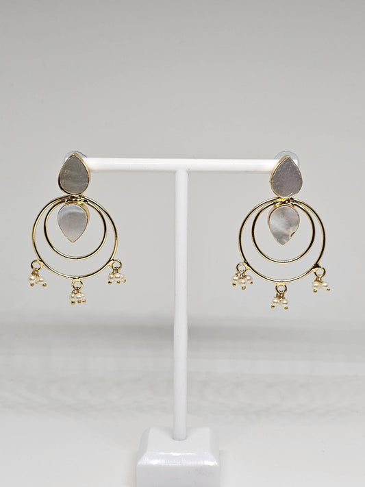 Gold Pearl Hoop Earrings – Handmade Indian Earrings, Bridal Pearl Drop Earrings, Ethnic Dangle Earrings for Women, Traditional Jewelry, Gift