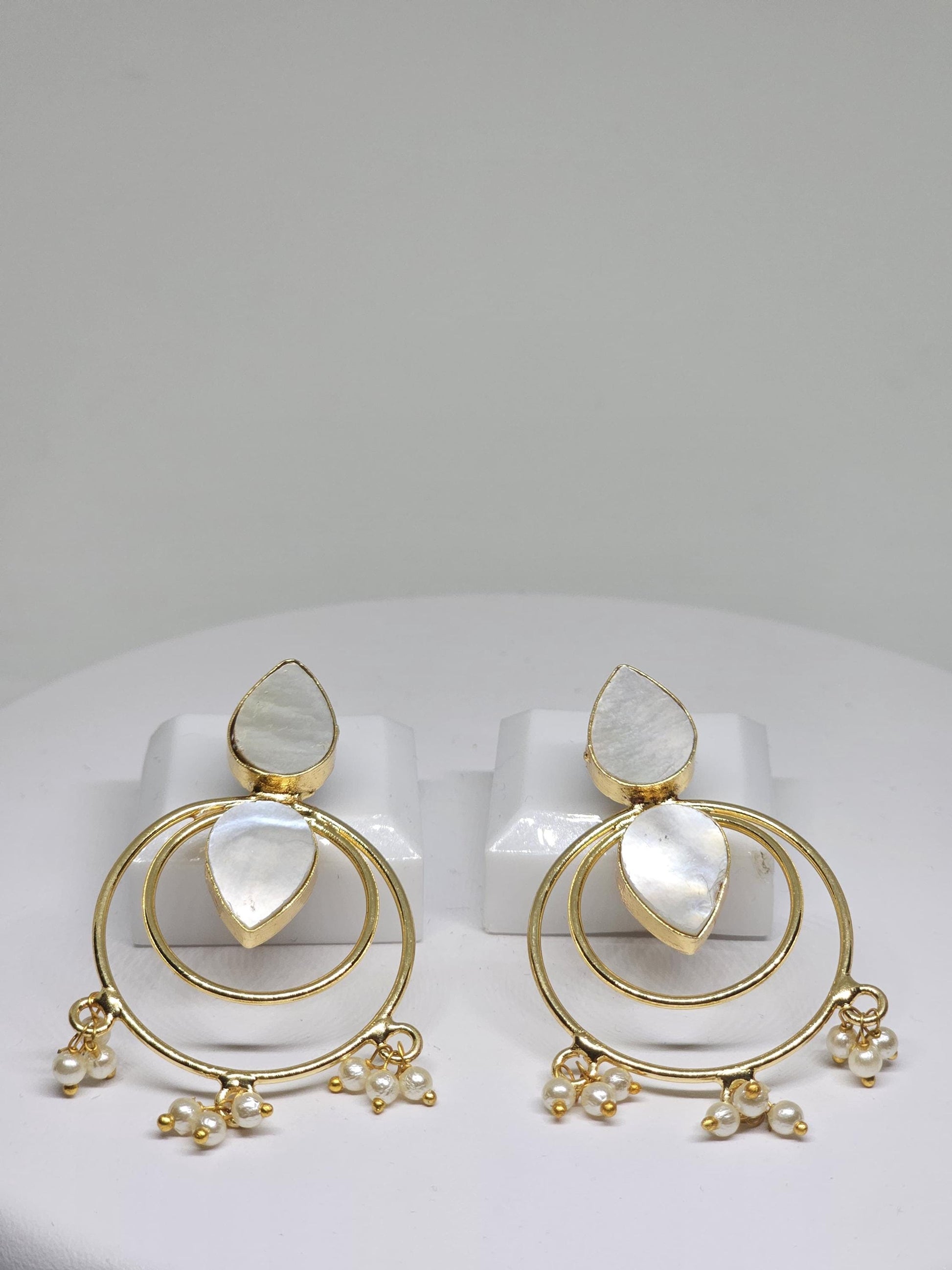 Gold Pearl Hoop Earrings – Handmade Indian Earrings, Bridal Pearl Drop Earrings, Ethnic Dangle Earrings for Women, Traditional Jewelry, Gift