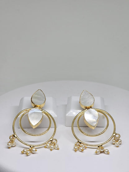 Gold Pearl Hoop Earrings – Handmade Indian Earrings, Bridal Pearl Drop Earrings, Ethnic Dangle Earrings for Women, Traditional Jewelry, Gift