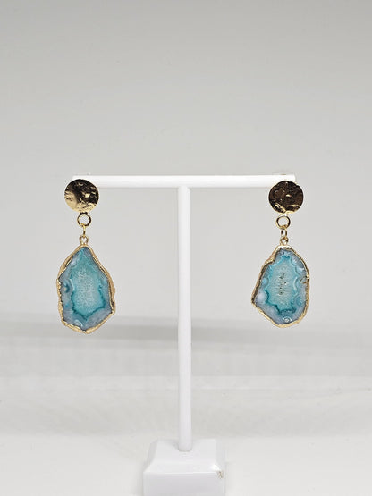 Pink and Turquoise Monalisa Stone Drop Earrings - Handmade Lightweight Gold Accented Jewelry - Elegant Statement Earrings for Women - Gift