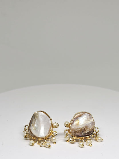 Gold Mother of Pearl Stud Earrings - Handmade Ethnic Earrings, Indian Bridal Earrings, Traditional Jewelry, Gift for Women