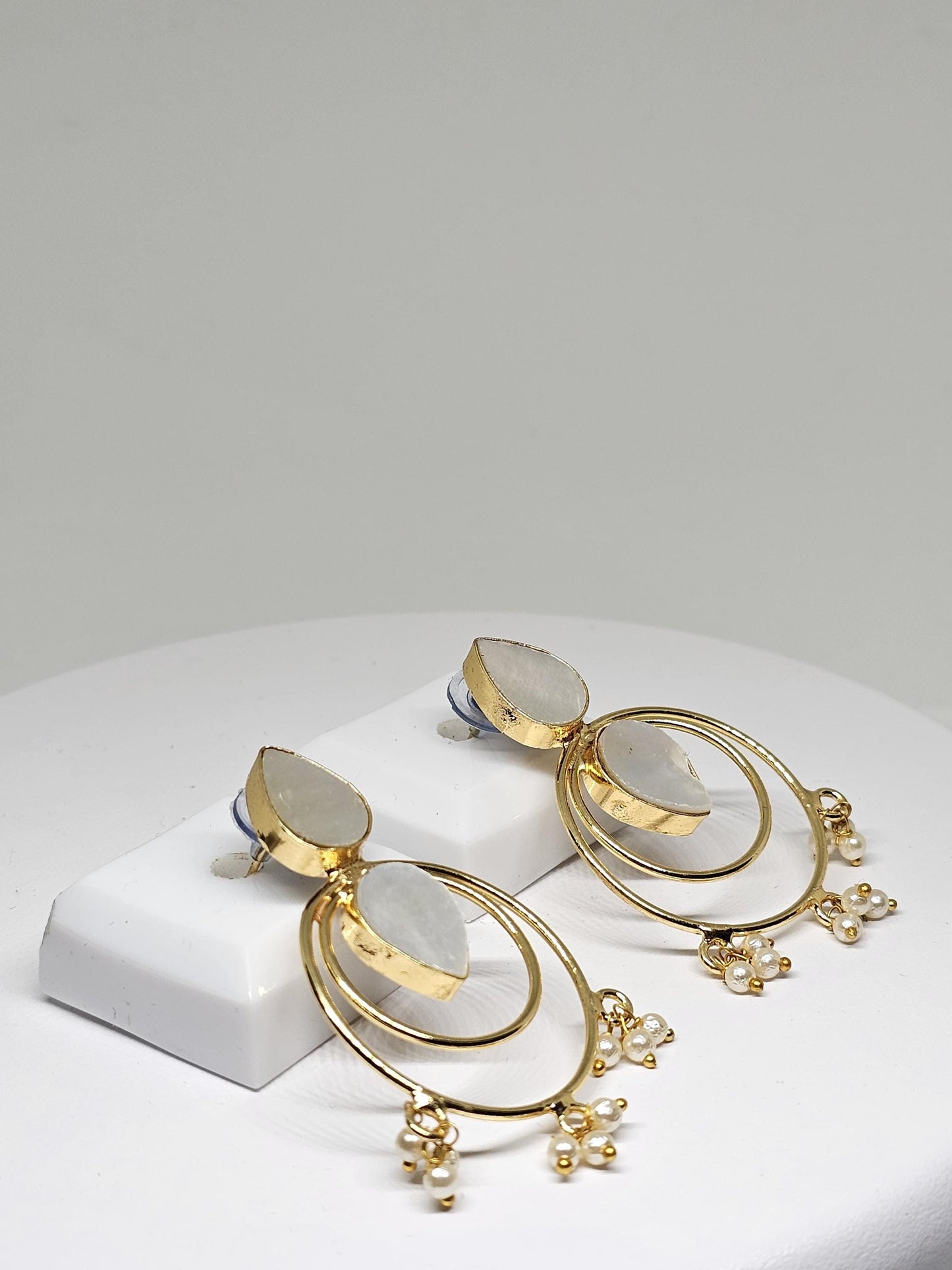 Gold Pearl Hoop Earrings – Handmade Indian Earrings, Bridal Pearl Drop Earrings, Ethnic Dangle Earrings for Women, Traditional Jewelry, Gift