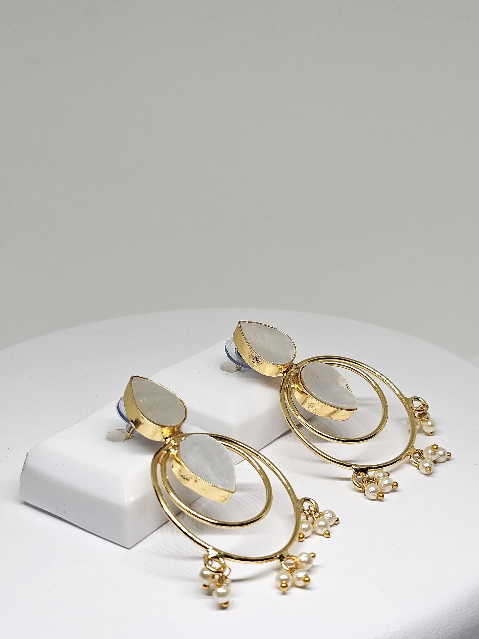 Gold Pearl Hoop Earrings – Handmade Indian Earrings, Bridal Pearl Drop Earrings, Ethnic Dangle Earrings for Women, Traditional Jewelry, Gift
