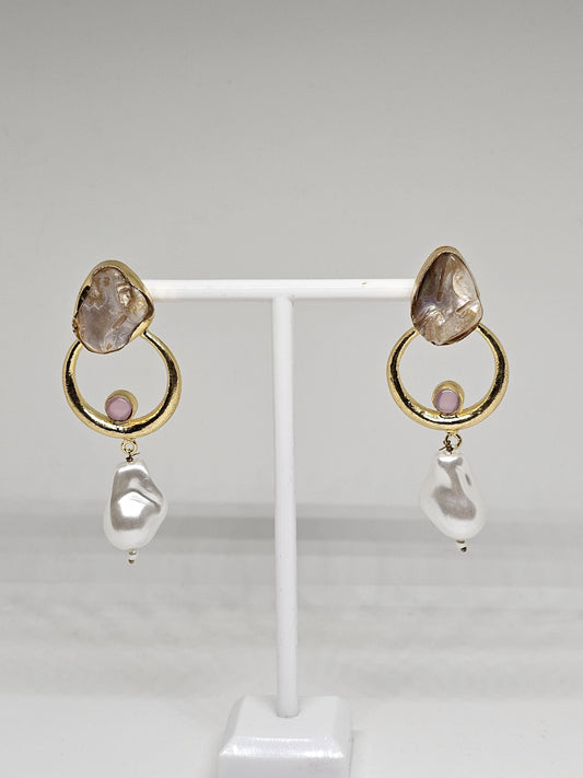 Baroque Pearl Drop Earrings – Gold-Plated Dangle Earrings – Handmade Natural Stone Earrings – Elegant Statement Earrings for Women