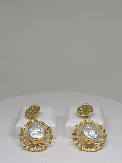 Handmade Gold-Plated Wire-Wrapped Pearl Drop Earrings – Elegant Boho Statement Dangle Earrings for Women – Vintage-Inspired Jewelry Gift