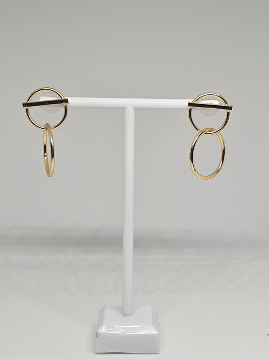 Minimalist Geometric Brass Earrings – Gold-Plated Double Circle Statement Earrings for Women, Modern Lightweight Jewelry, Trendy Gift