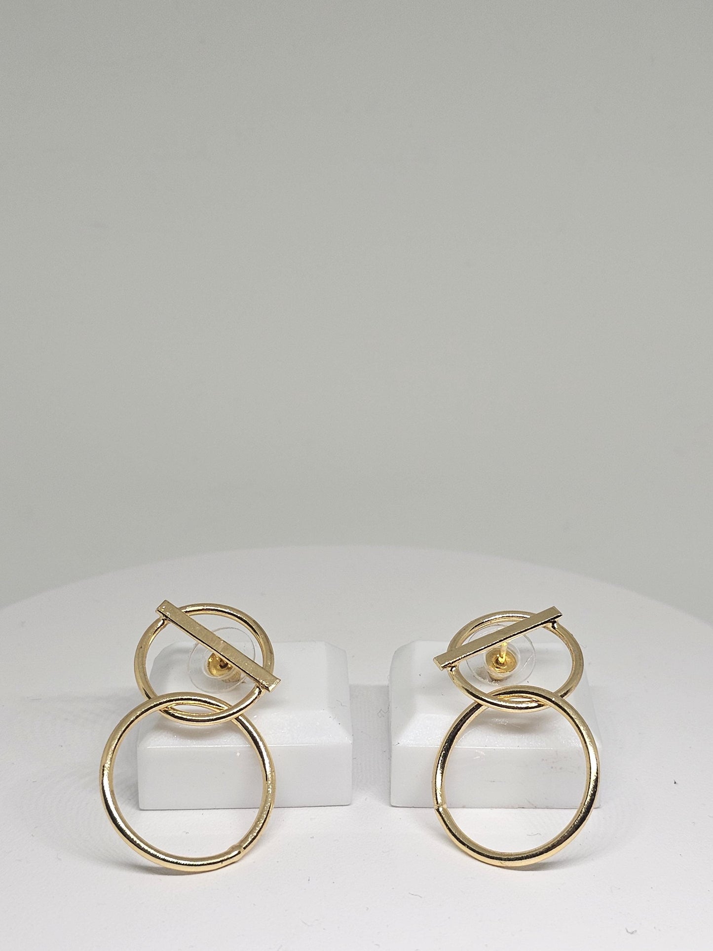 Minimalist Geometric Brass Earrings – Gold-Plated Double Circle Statement Earrings for Women, Modern Lightweight Jewelry, Trendy Gift