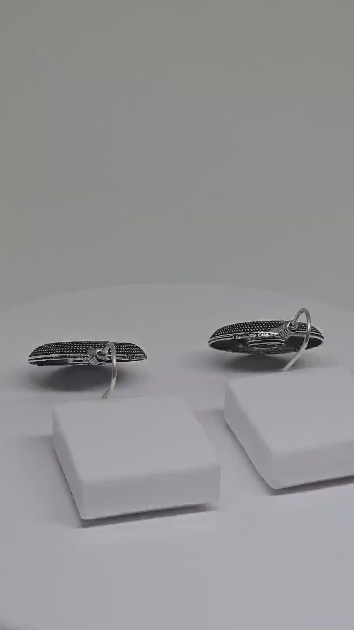 OXIDISED SILVER EARRINGS with Round Textured Design, Donut Shape - Unique Handcrafted Jewelry for Women, Indian modern Accessories for Girls