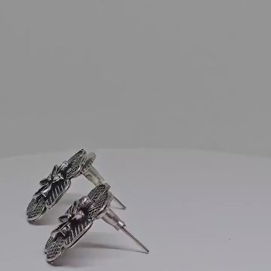 German Silver Oxidized Flower Earrings - Antique Silver Jewelry - Vintage Style Floral Earrings - Handmade Gift for Women, Mom & Girlfriend