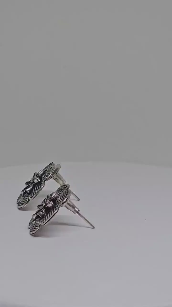 German Silver Oxidized Flower Earrings - Antique Silver Jewelry - Vintage Style Floral Earrings - Handmade Gift for Women, Mom & Girlfriend