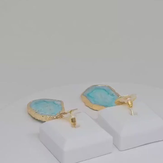 Pink and Turquoise Monalisa Stone Drop Earrings - Handmade Lightweight Gold Accented Jewelry - Elegant Statement Earrings for Women - Gift
