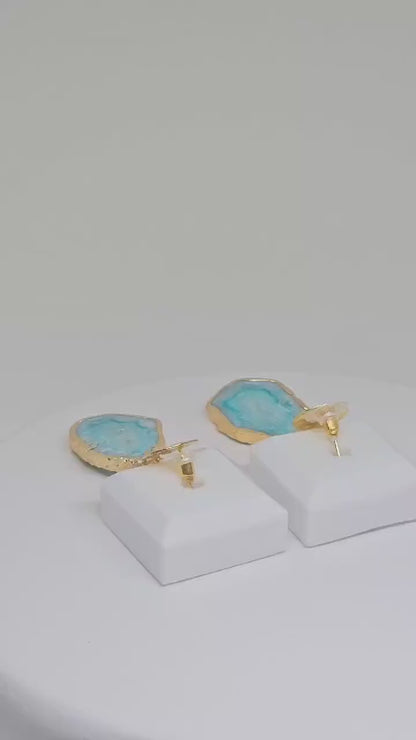 Pink and Turquoise Monalisa Stone Drop Earrings - Handmade Lightweight Gold Accented Jewelry - Elegant Statement Earrings for Women - Gift