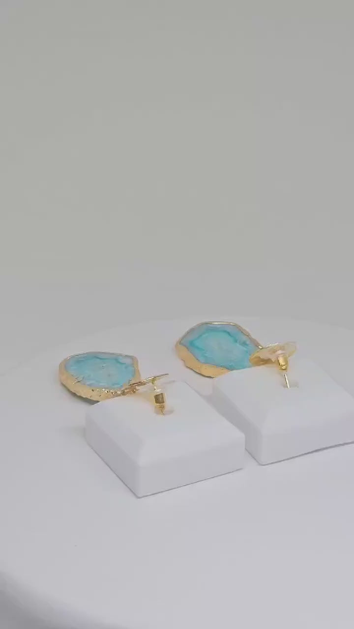 Pink and Turquoise Monalisa Stone Drop Earrings - Handmade Lightweight Gold Accented Jewelry - Elegant Statement Earrings for Women - Gift