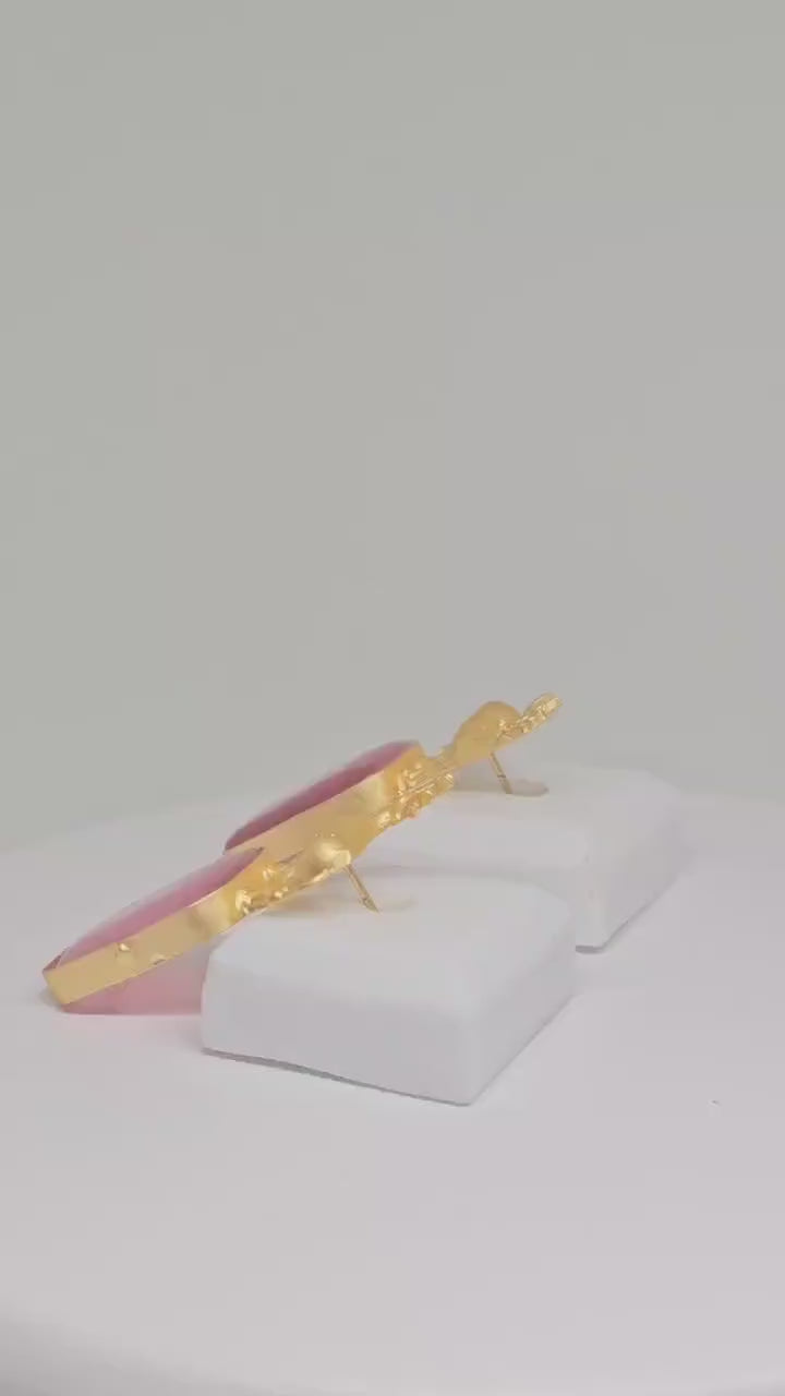 Gold Deer Monalisa Stone Earrings – Pink Gemstone Studs for Women, Elegant Animal Design Jewelry, Lightweight Earrings for Parties & Gifts