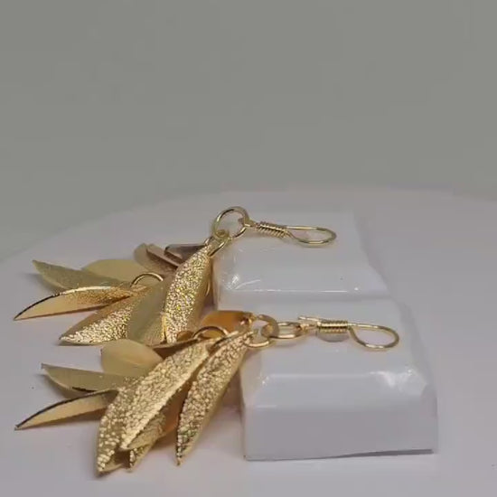 Handmade Gold Plated Leaf Dangle Earrings – Elegant Nature-Inspired Brass Jewelry for Stylish Women – Perfect for Casual and Formal Wear