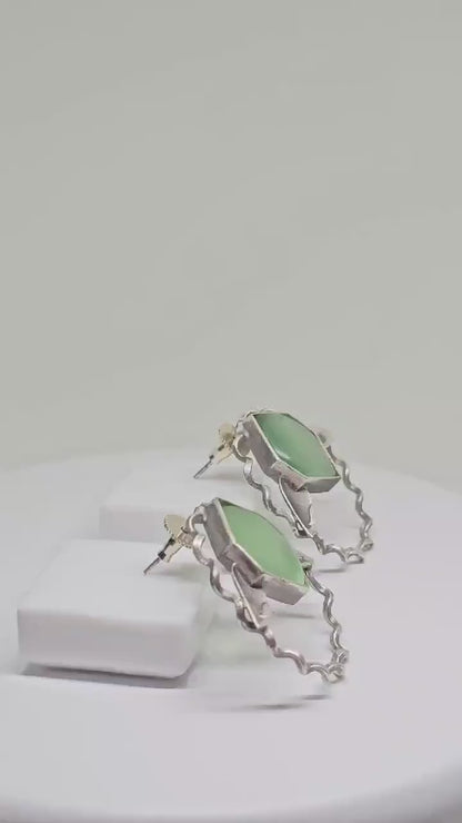 Lightweight Brass Studs Green Monalisa Stone Leaf Earring Stylish Fashionable Elegant Trendy Chic green Jewelry Gift Ideas for Anniversary