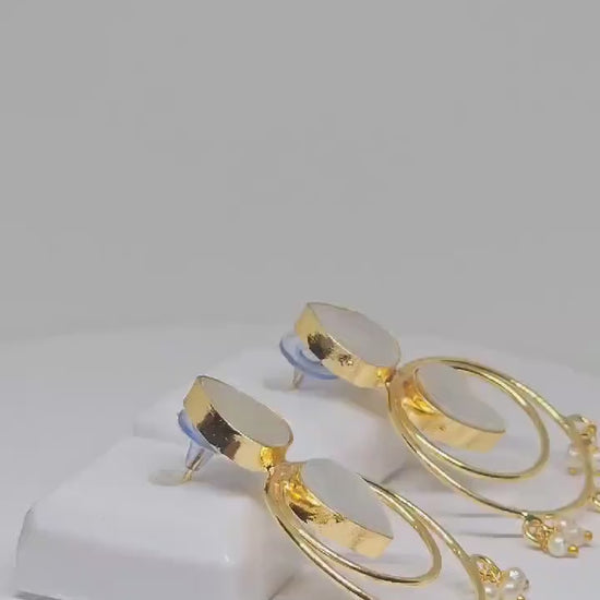 Gold Pearl Hoop Earrings – Handmade Indian Earrings, Bridal Pearl Drop Earrings, Ethnic Dangle Earrings for Women, Traditional Jewelry, Gift