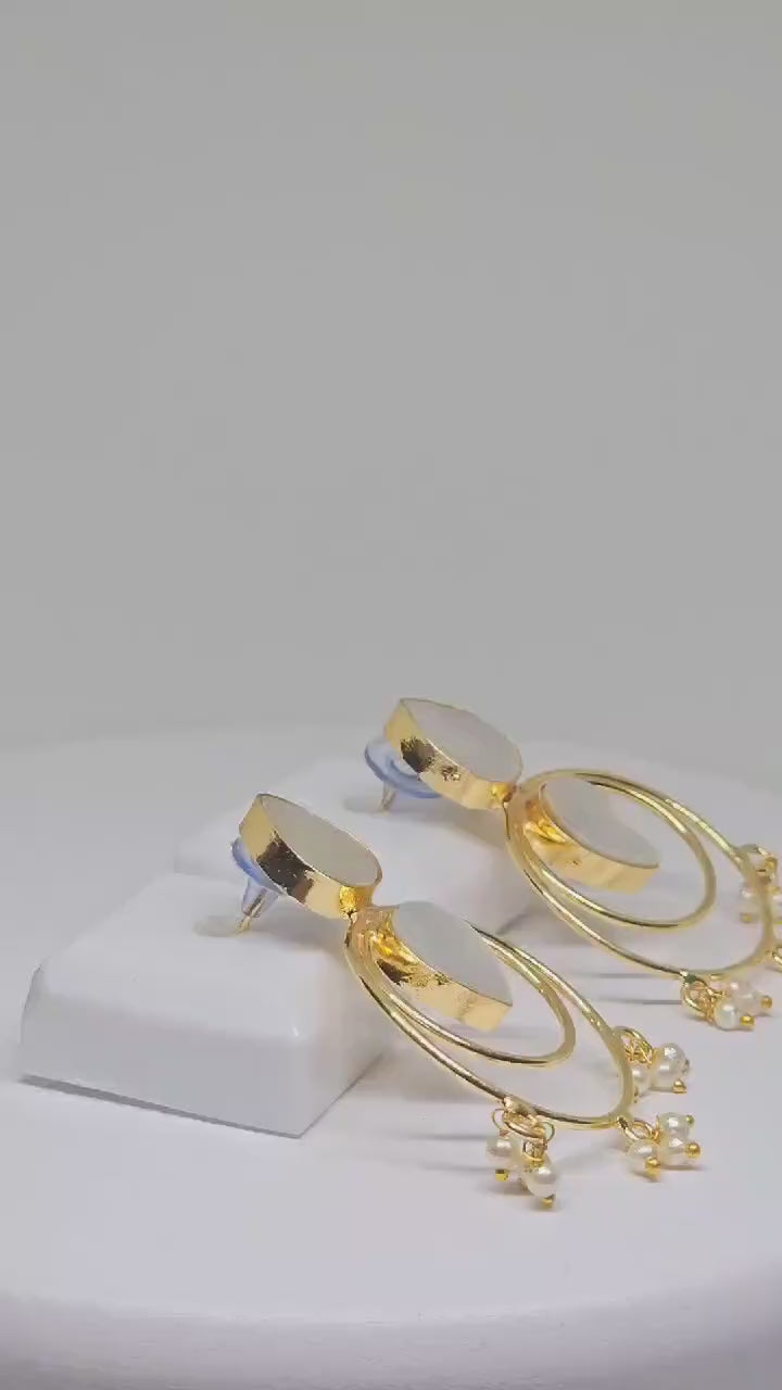 Gold Pearl Hoop Earrings – Handmade Indian Earrings, Bridal Pearl Drop Earrings, Ethnic Dangle Earrings for Women, Traditional Jewelry, Gift
