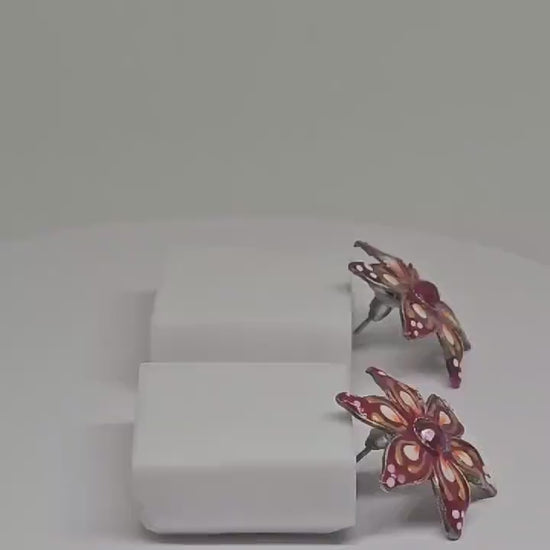 HAND PAINTED FLORAL Enamel Earrings - Vibrant Red and Gold Petal Design, Unique Jewelry for Women Girls, Elegant and Lightweight Accessories
