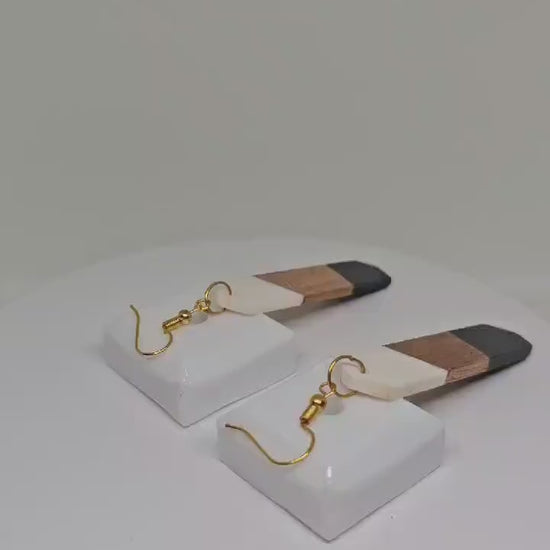 WOOD RESIN EARRINGS - Minimalist Earrings, Handcrafted Earrings for Womens, Artistic Earrings, Aesthetic Earrings, Lightweight Earrings Gift