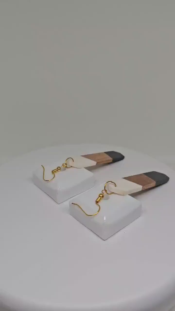 WOOD RESIN EARRINGS - Minimalist Earrings, Handcrafted Earrings for Womens, Artistic Earrings, Aesthetic Earrings, Lightweight Earrings Gift