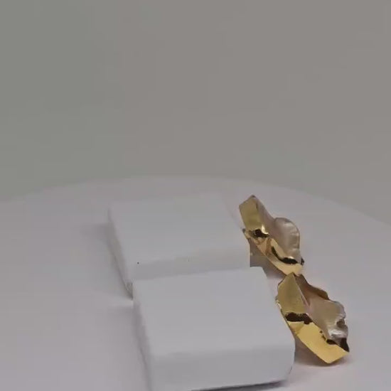 Gold-Plated Irregular Stud Earrings, Mother of Pearl Earrings, Statement Earrings for Women, Unique Gold Jewelry, Minimalist Accessories
