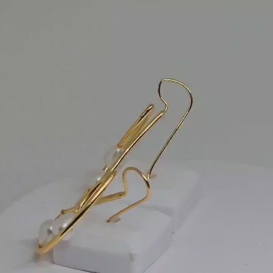 Minimalist Gold Pearl Drop Earrings - Teardrop Hook Earrings for Women - Modern Lightweight Bridal Jewelry - Brass Accessories for Women