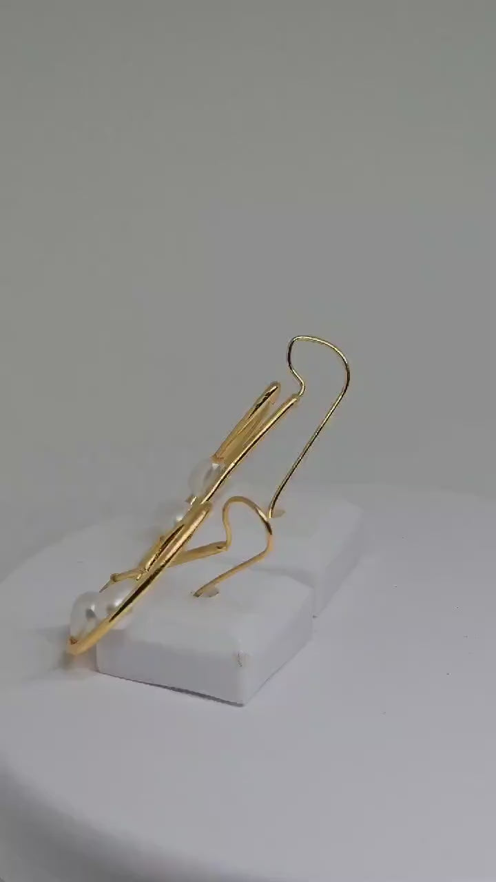 Minimalist Gold Pearl Drop Earrings - Teardrop Hook Earrings for Women - Modern Lightweight Bridal Jewelry - Brass Accessories for Women