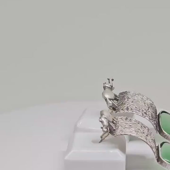 Handcrafted Silver-Plated Elephant Motif Earrings with Tribal Design, Featuring Green or Brown Stone Drops, Lightweight Dangle Jewelry
