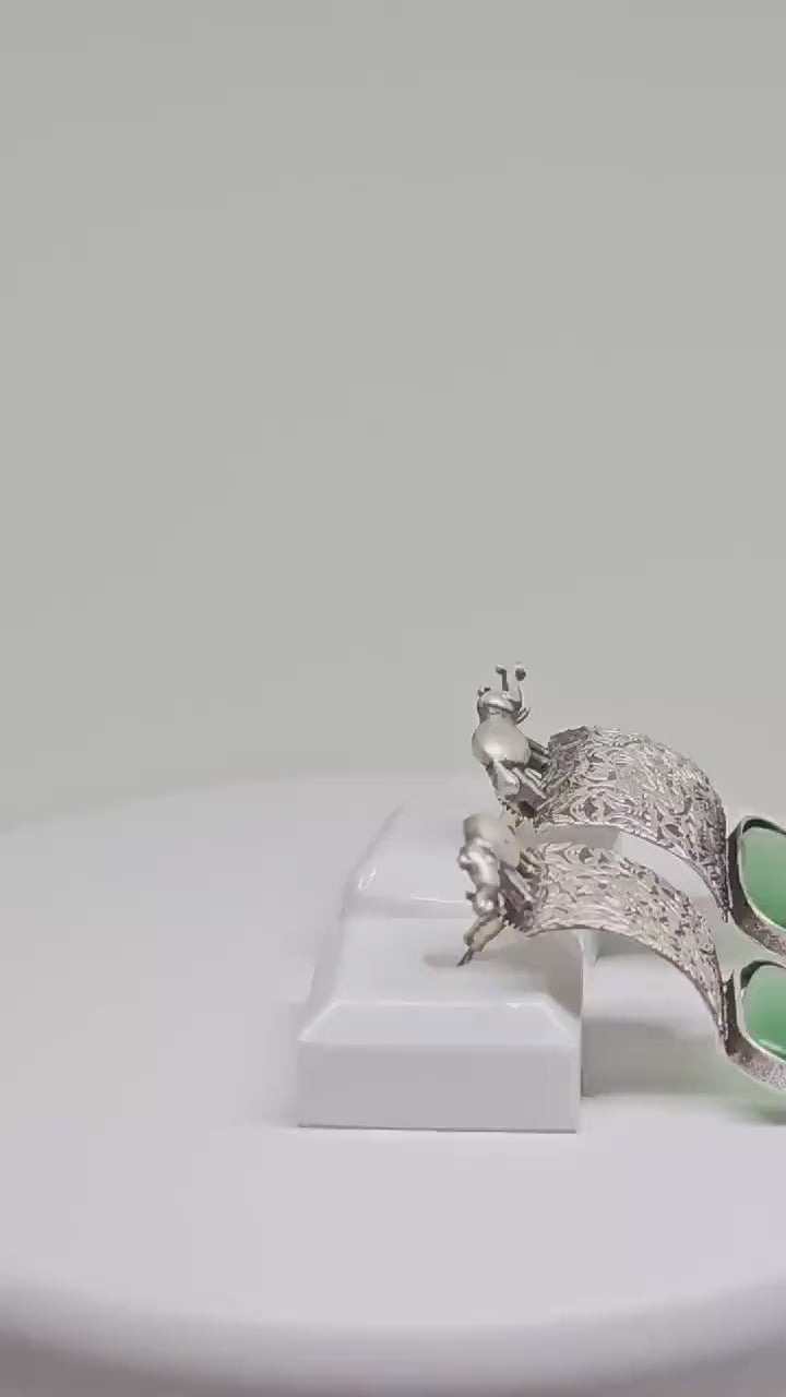 Handcrafted Silver-Plated Elephant Motif Earrings with Tribal Design, Featuring Green or Brown Stone Drops, Lightweight Dangle Jewelry