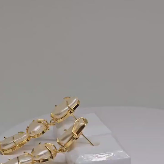 Elegant Mother of Pearl Drop Earrings with Gold-Plated Wire Detailing – Unique Dangle Design for Formal and Festive Wear, Brass Earrings
