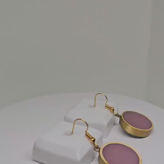 PURPLE RESIN EARRINGS - Handmade Brass Earrings, Round Dangle Earrings, Artistic Earrings, Geometric Earrings for Womens, Boho Earrings Gift