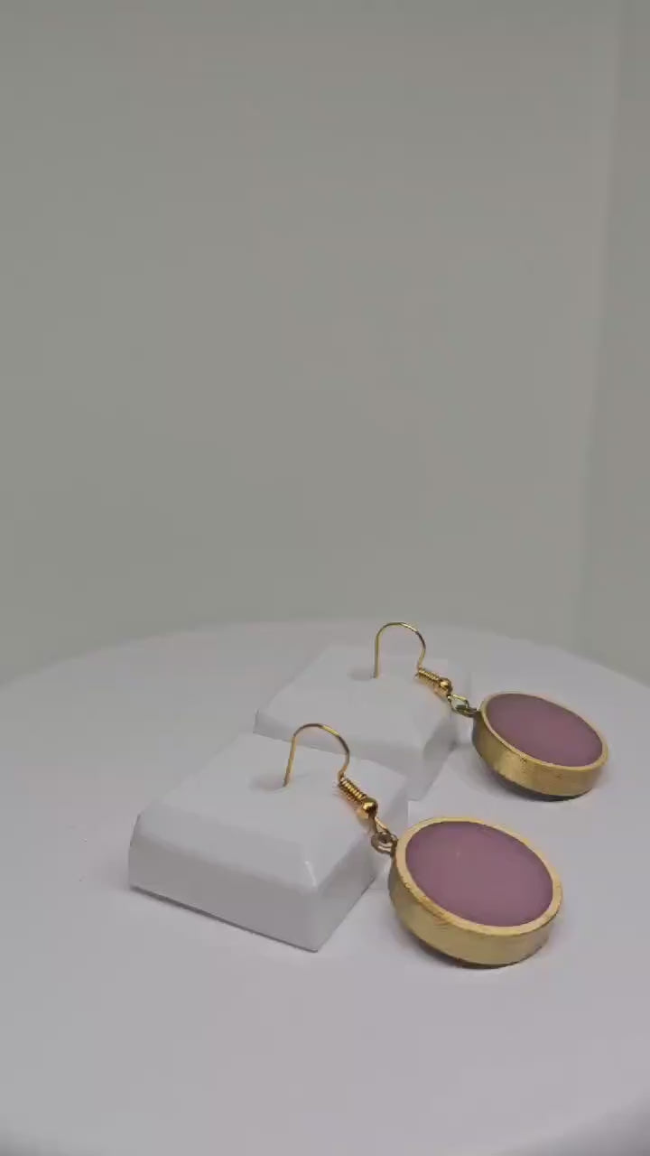 PURPLE RESIN EARRINGS - Handmade Brass Earrings, Round Dangle Earrings, Artistic Earrings, Geometric Earrings for Womens, Boho Earrings Gift