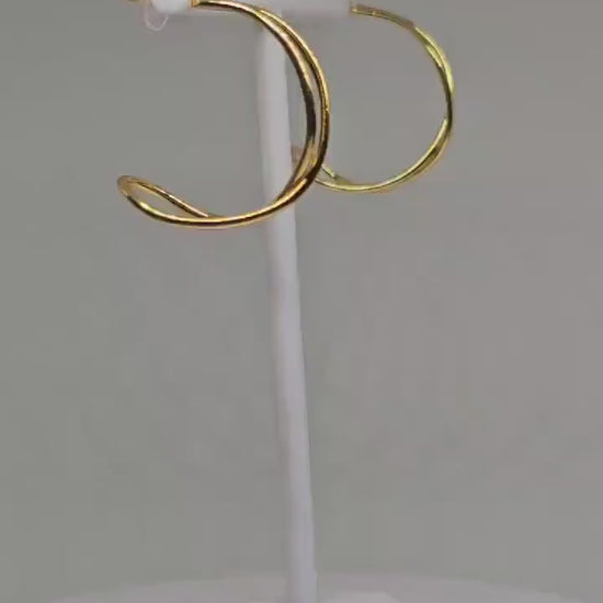 Gold Wave Shape Hoop Earrings - Minimalist Jewelry, Unique Gift for Her, Modern Gold Earrings, Lightweight Earrings, Brass Studs for Mom