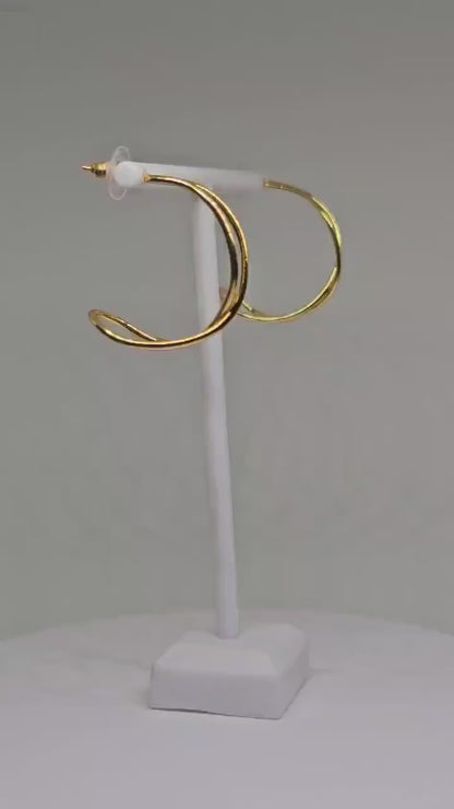 Gold Wave Shape Hoop Earrings - Minimalist Jewelry, Unique Gift for Her, Modern Gold Earrings, Lightweight Earrings, Brass Studs for Mom