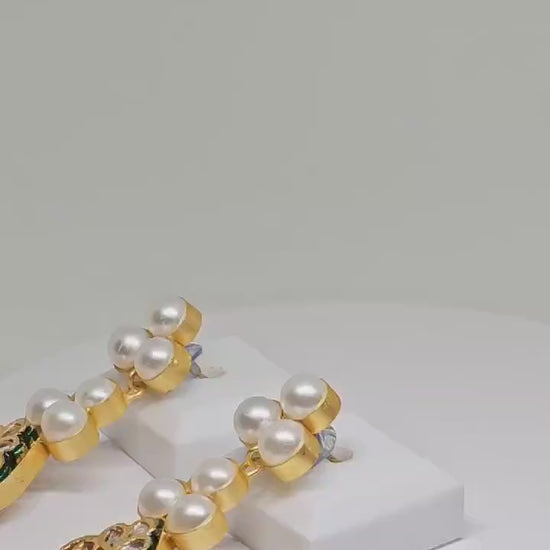 Gold Plated Pearl Drop Earrings, Handmade Statement Jewelry, Bridal Earrings, Indian Ethnic Style, Elegant Wedding Accessories for Women