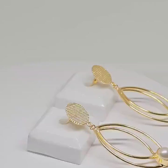 Brass Gold-Plated Double Teardrop Earrings with Pearl Accent - Chic and Stylish Jewelry for Everyday and Special Occasions - Gift Ideas