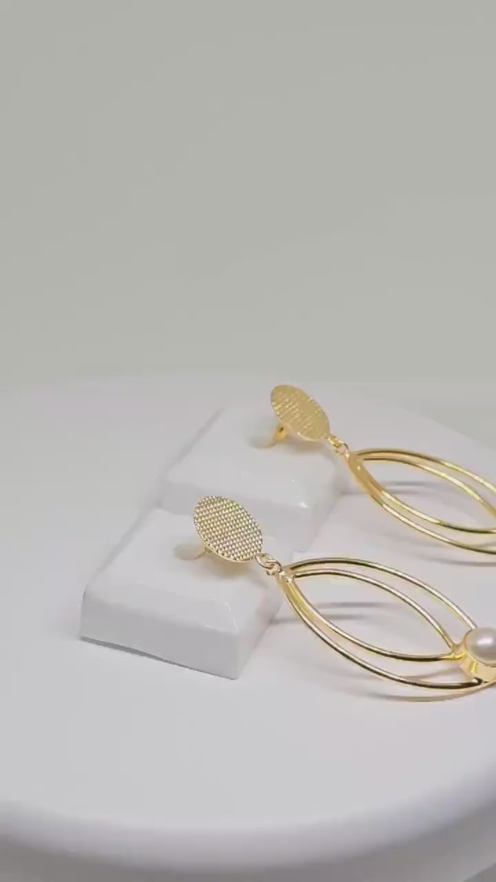 Brass Gold-Plated Double Teardrop Earrings with Pearl Accent - Chic and Stylish Jewelry for Everyday and Special Occasions - Gift Ideas