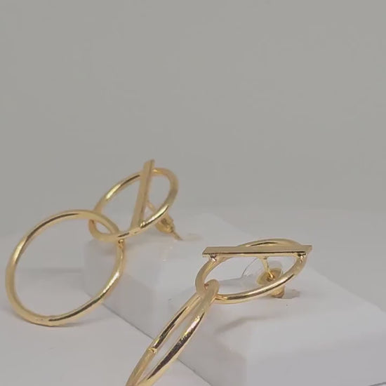 Minimalist Geometric Brass Earrings – Gold-Plated Double Circle Statement Earrings for Women, Modern Lightweight Jewelry, Trendy Gift
