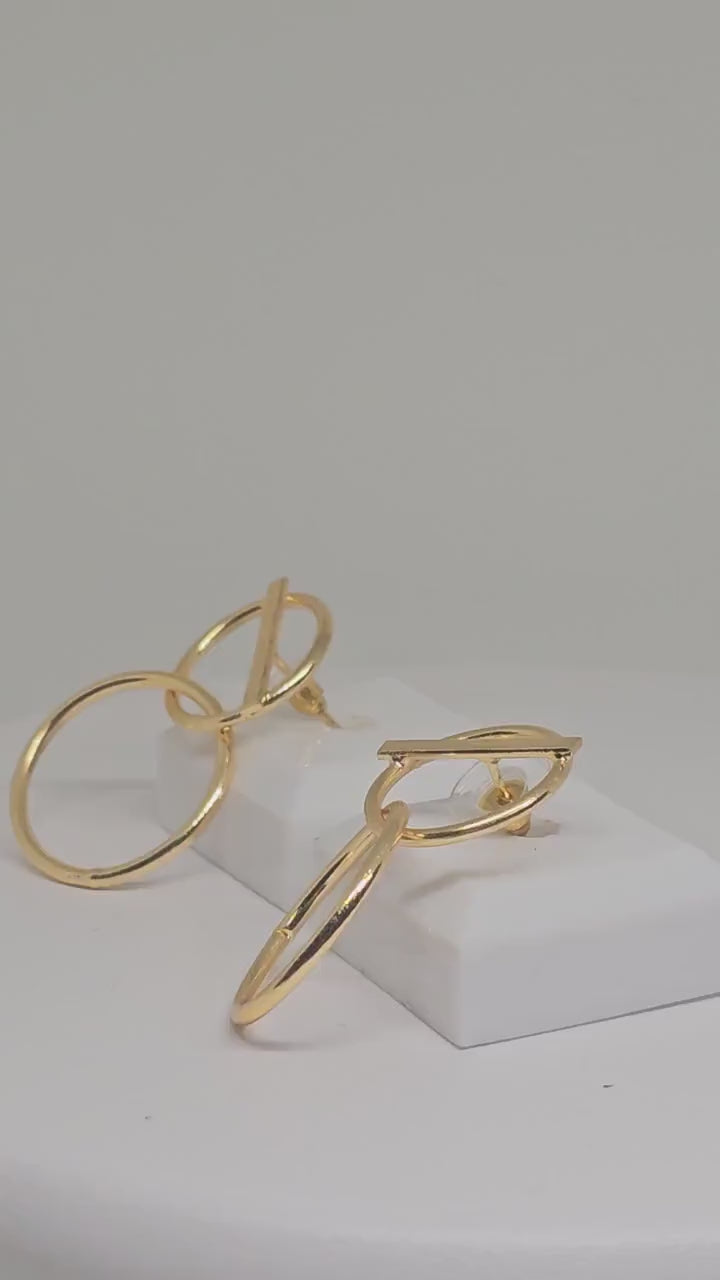 Minimalist Geometric Brass Earrings – Gold-Plated Double Circle Statement Earrings for Women, Modern Lightweight Jewelry, Trendy Gift