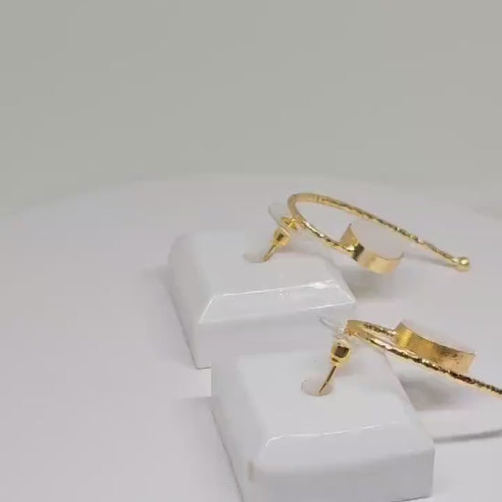 Unique Brass and White Stone Curved Dangle Earrings - Handcrafted Minimalist Jewelry, Light Weight Elegant Design for Special Occasions